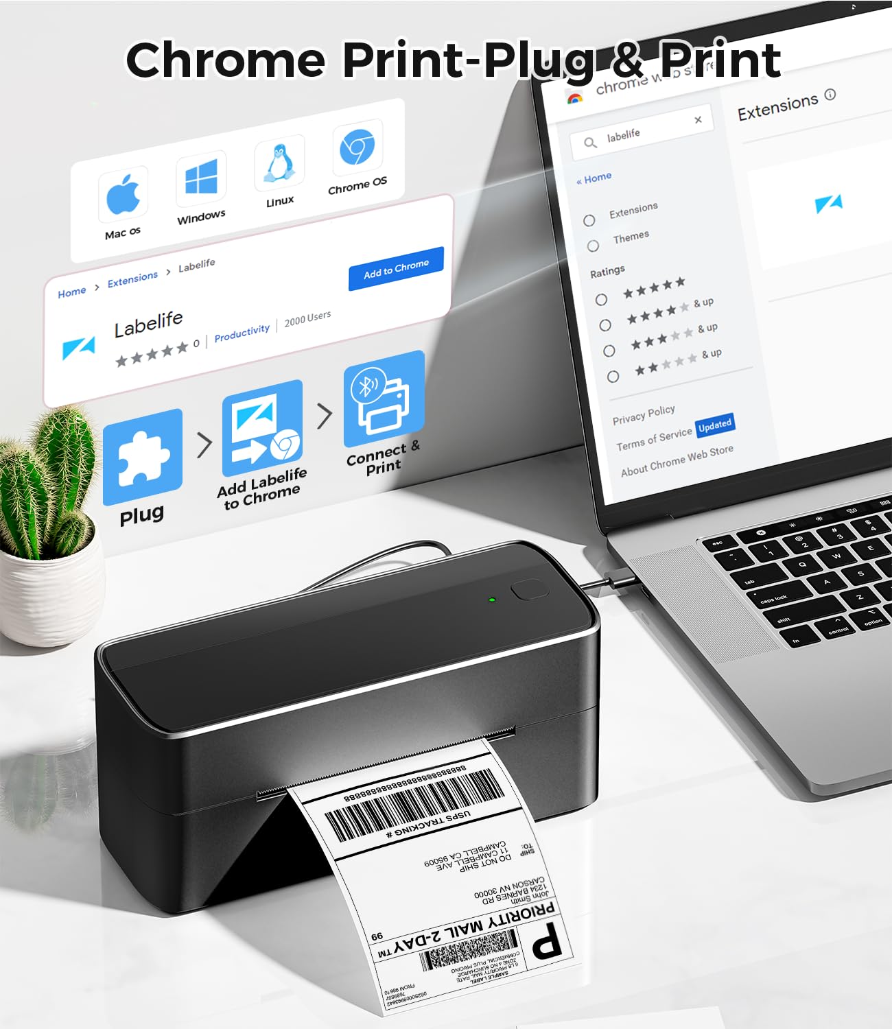 Phomemo Stampante per etichette Bluetooth con porta etichette, stampante termica DHL 4x6, etichettatrice Bluetooth Label Printer per codice a barre, Amazon, Etsy, Shopify, Royal Mail, DHL, FedEx, ecc