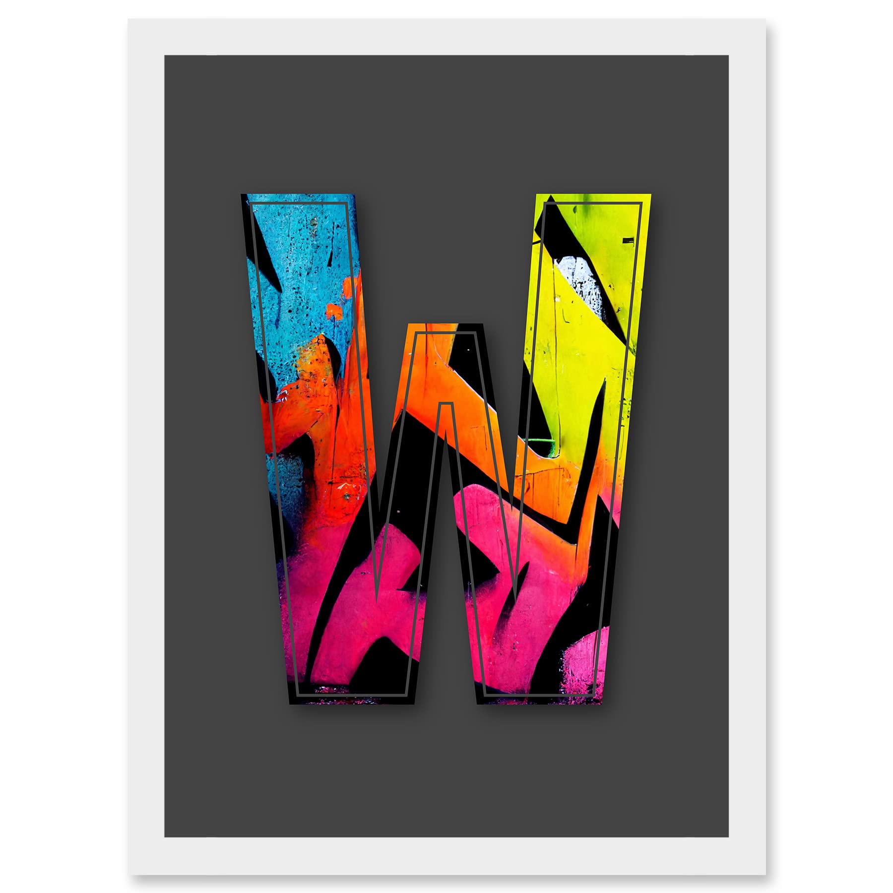 Letter W Graffiti Mural Alphabet Initial Stencil Framed Wall Art Print A4 - Artery8