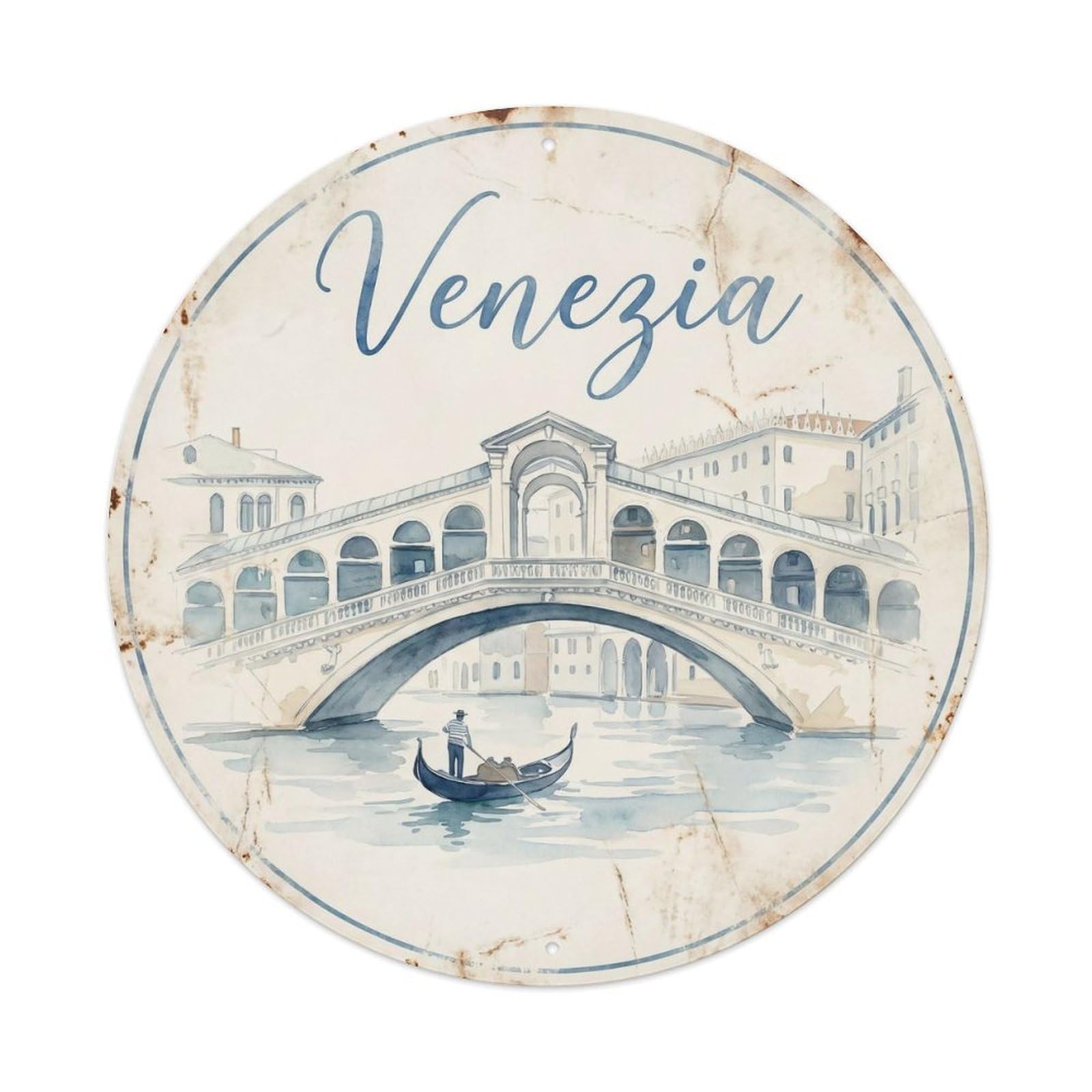 Venetian Architecture Canal Bridge European Travel Wanderlust Metal Tin Sign Plaque Wall Decor for Cafe, Man Cave, Club Bar, Office, Home Garden Round Metal Poster 8x8Inch