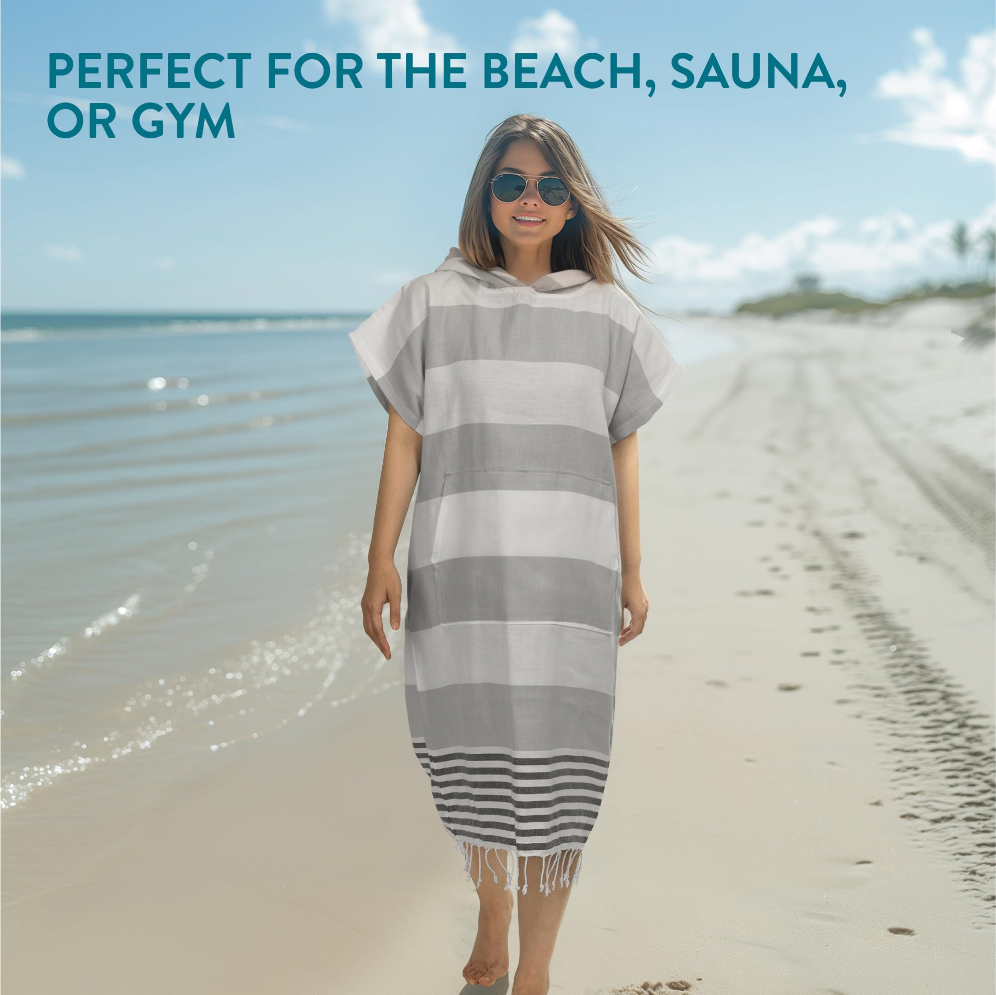 JEMIDI Peignoir de Bain Homme Femme - Poncho Sortie de Bain Taille S-XL en 100% Coton avec Poche Avant et Capuche pour Surf Piscine Plage Sport - Serviette Adulte