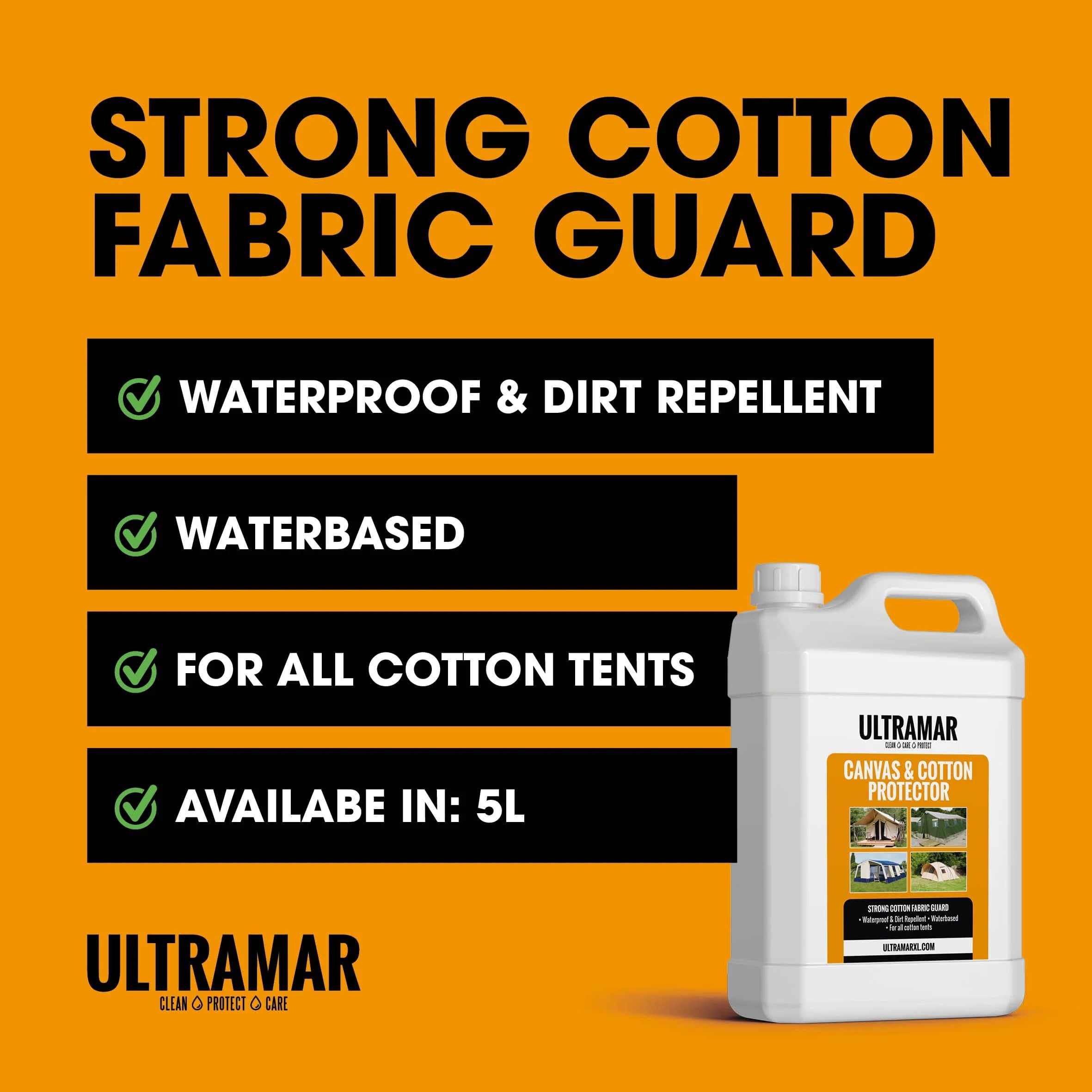 Ultramar - Canvas & Cotton Protector - 5L - Imperméabilisant pour Tente, Coton et Textiles Tent - Imprégnation Forte - Imperméable à l'eau