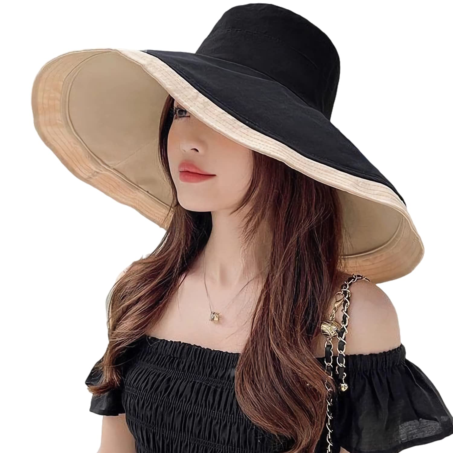 HUAMULAN Women Wide Brim Summer Sun Hat Wired Edge Beach Bucket Fishing Hats Reversible Foldable Travel UV Protection