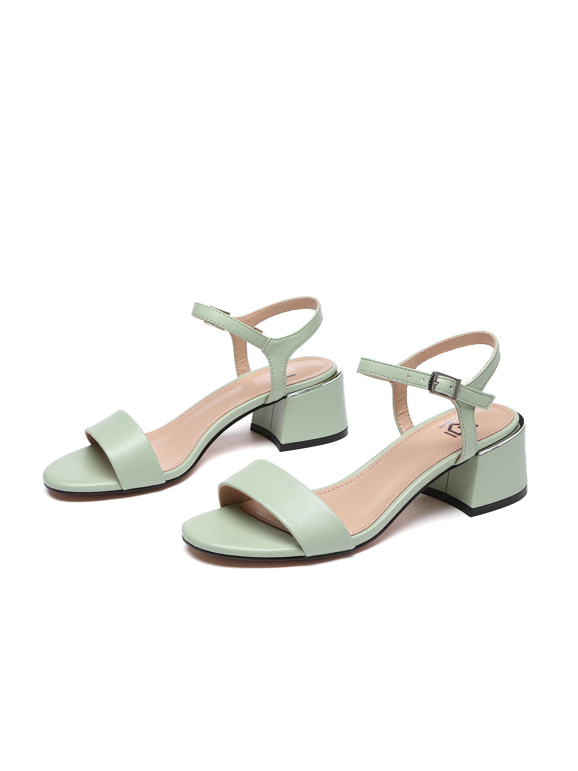 Sandalias de tacón, Sandalias con tiras, Beige, Nude, 5 cm Tacón Bloque, Imitación de Cuero, Sandalia con Correa De Tobillo, C553-K1781-13