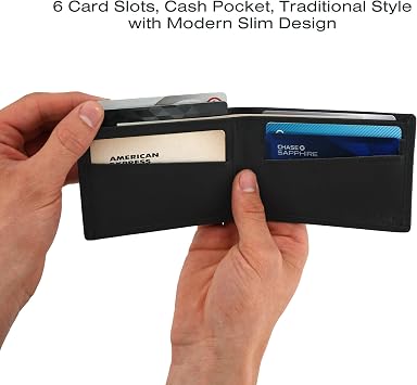 Andar Leather Slim Bifold Wallet With RFID Block Made of Full Grain Leather- The Ambassador (Jet Black)
