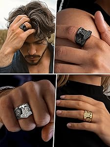 FaithHeart Viking Raven Herenring, personaliseerbaar, gothic, punk, vogel, doodshoofd, biker, roestvrij staal, goud/zwart, maat 54-68, met geschenkdoos, Roestvrij staal, Geen edelsteen