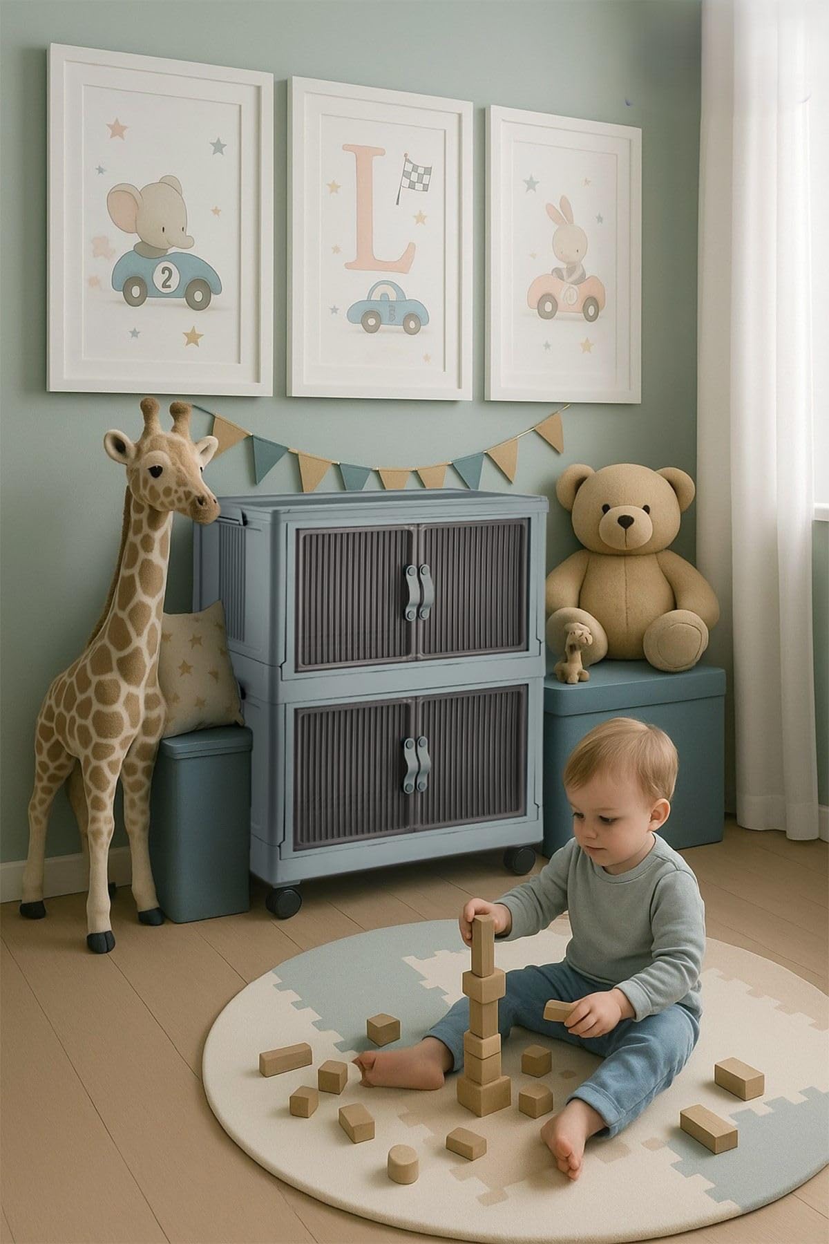 Hanah Home Mehrzweckschrank, Hellblau, 32 x 67 x 56 cm | 100% Kunststoff, 23 cm Regalhöhe | Ideal für Aufbewahrung und Organisation zu Hause
