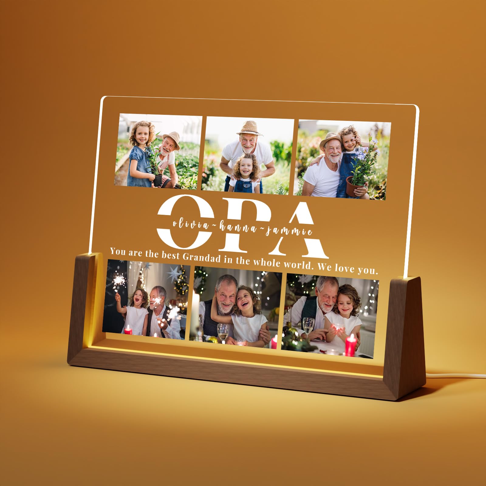 Giftove Geschenke für Opa Personalisierte Bilderrahmen mit Foto - Bester Opa Weihnachtsgeschenke - Kreative Geschenke für Opa zum Geburtstag, Weihnachten, Vatertag von Enkelin Enkeln - Fotolampe