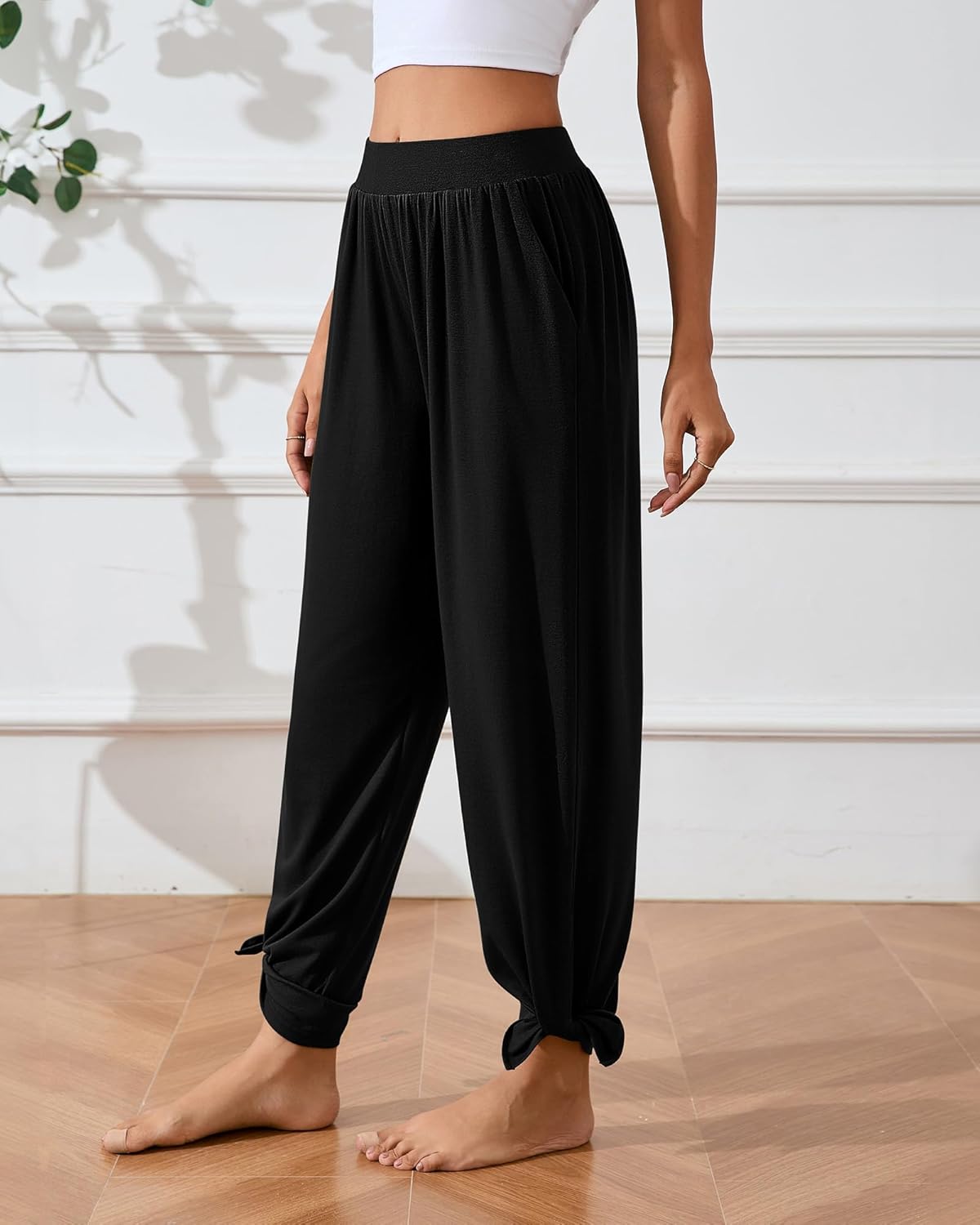 Neer Womens Lounge Yoga Pants Wide Leg Side Slit Sweatpants with Pockets Casual Loose Cozy Pant Comfy Flowy Joggers(Black,M) - Image 3