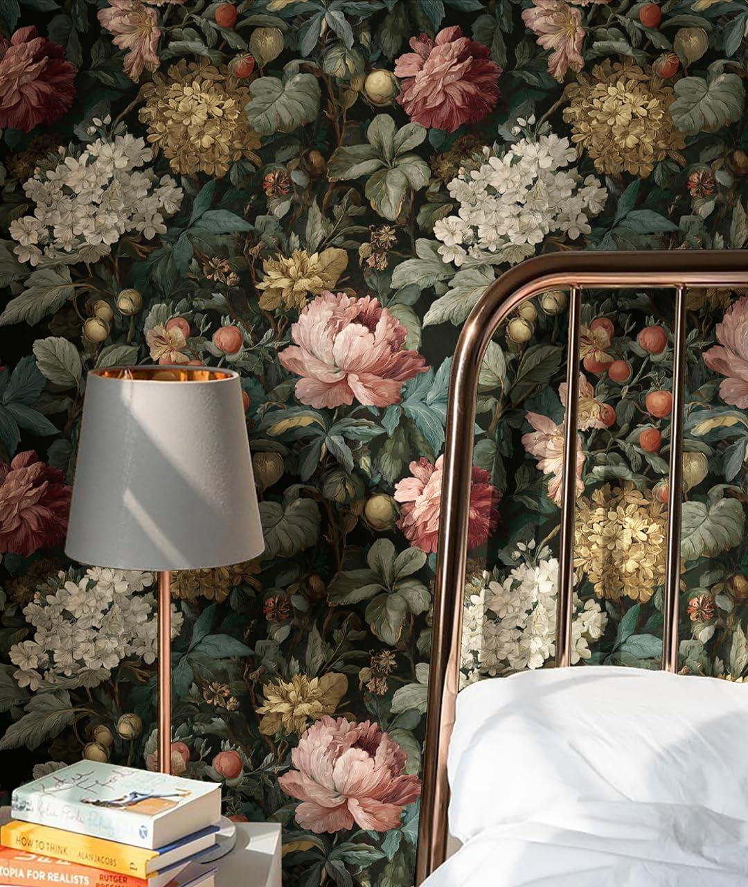 EchoSphere 16.9" x118" Vintage Peel and Stick Wallpaper Floral and Leaf Wall Paper for Bedroom Self Adhesive Contact Paper DIY Removable Wallpaper for Livingroom Cabinets Drawer Covering Vinyl Dark