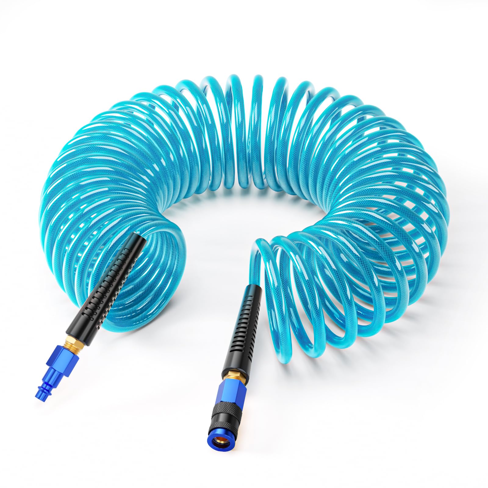 GASHER 1/4" 25FT Polyurethane Recoil Air Hose AMT Universal Coupler Blue