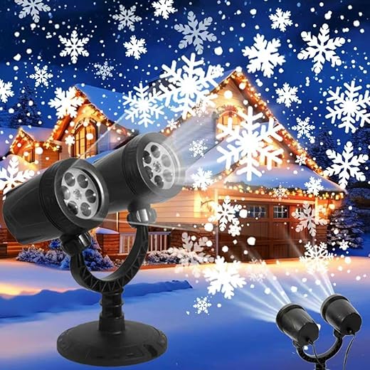 Outdoor Christmas Decorations Christmas Projector Lights Double Head Snowflake Lights Projector, Christmas Light Projector Dynamic Rotating Waterproof for Yard Wall Patio Xmas Decor
