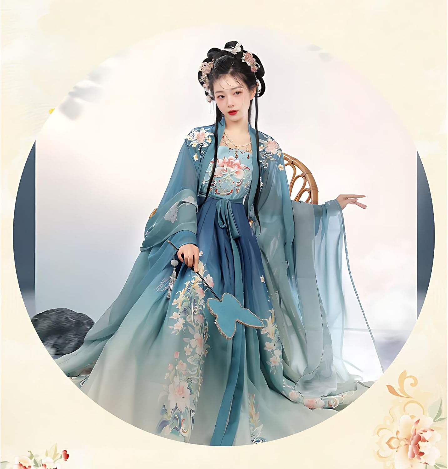 Chinese Traditional Clothing Embroidery Ancient Large Sleeve Shirt Women's Performance Hanfu Dresses