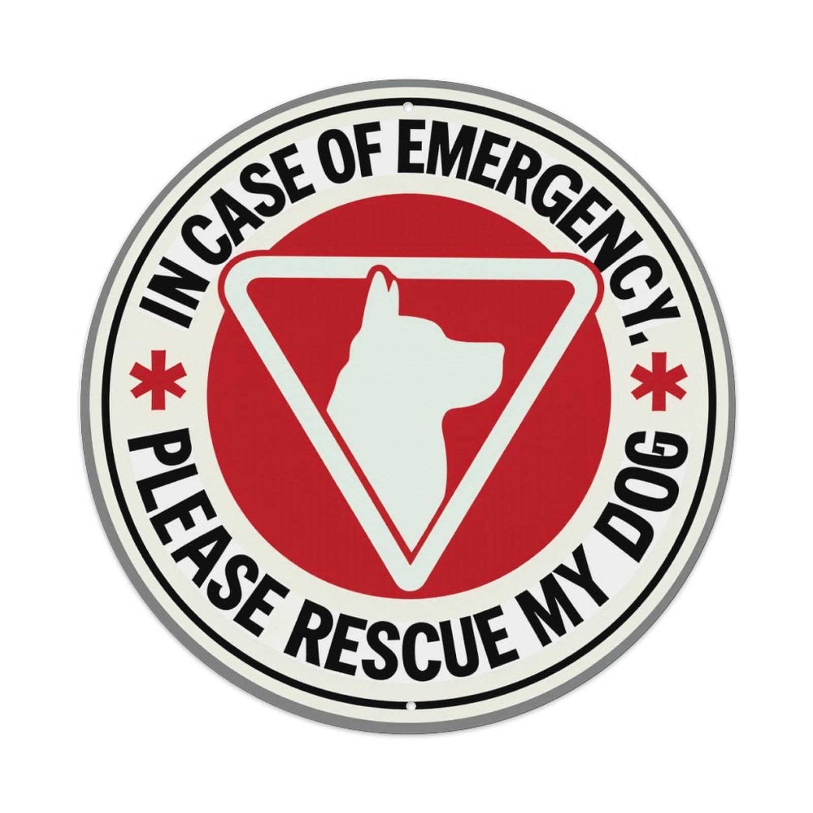 Wmlzdnwr Vintage In Case Of Emergency Please Rescue My Dog Round Tin Sign,Retro Wall Art,Metal Poster For Home, Bar, Garage, Cafe, Rustic Indoor & Outdoor Decor, 8X8 Inches