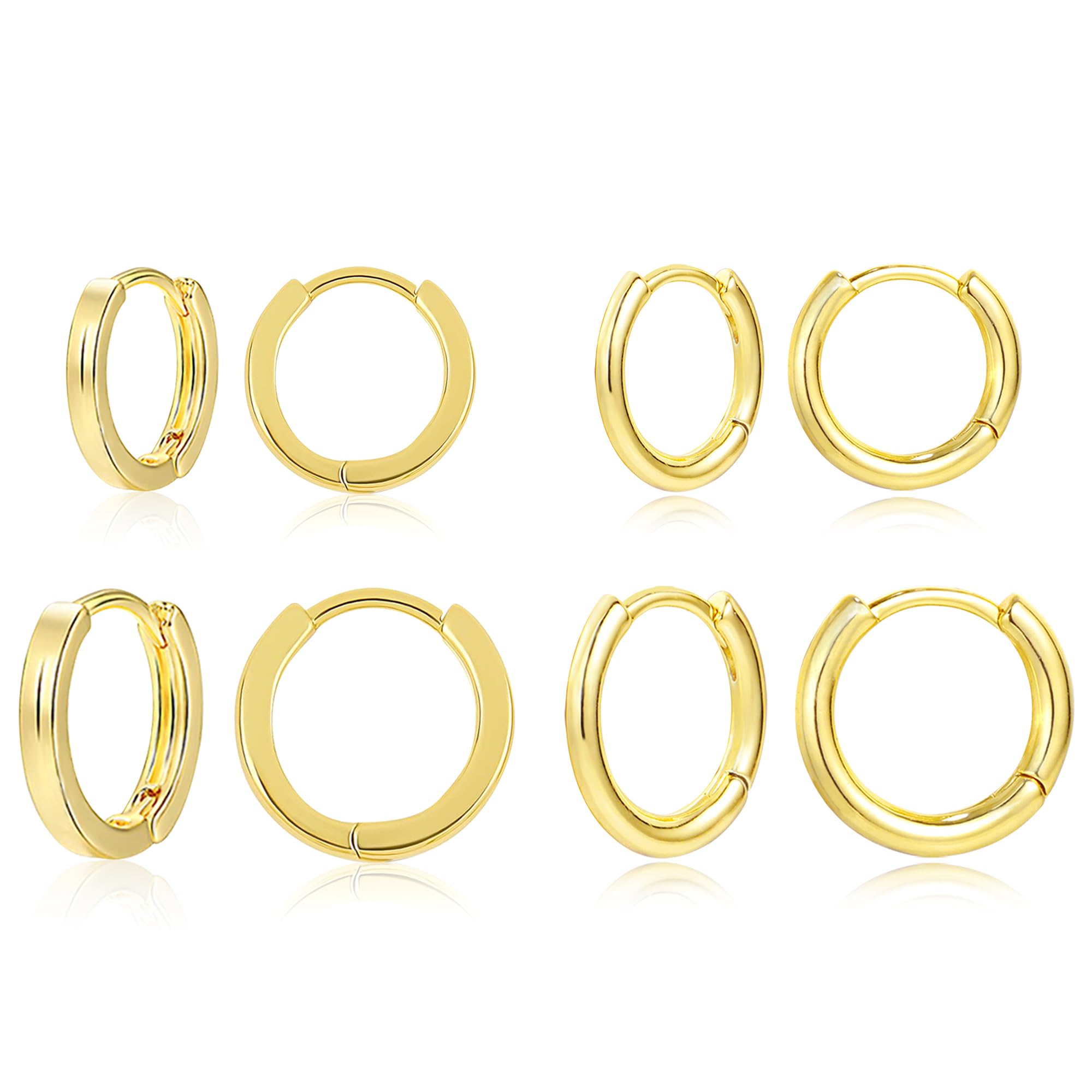 ALEXCRAFTPendientes de aro de oro para mujer, 4-6 pares de pendientes pequeños de cartílago chapados en oro de 14 quilates S925, hipoalergénicos, adecuados para múltiples piercings, mujeres, niñas y hombres