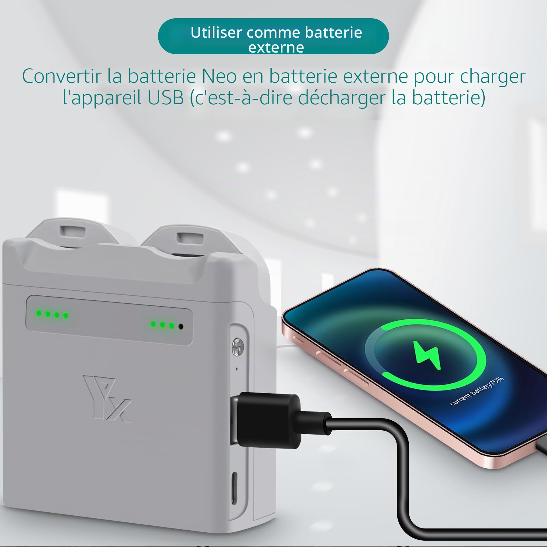 Chargeur de Batterie avec Charge de Stockage pour Drone DJI Neo, hub de Charge bidirectionnel, Charge Rapide Two Batteries Accessoires