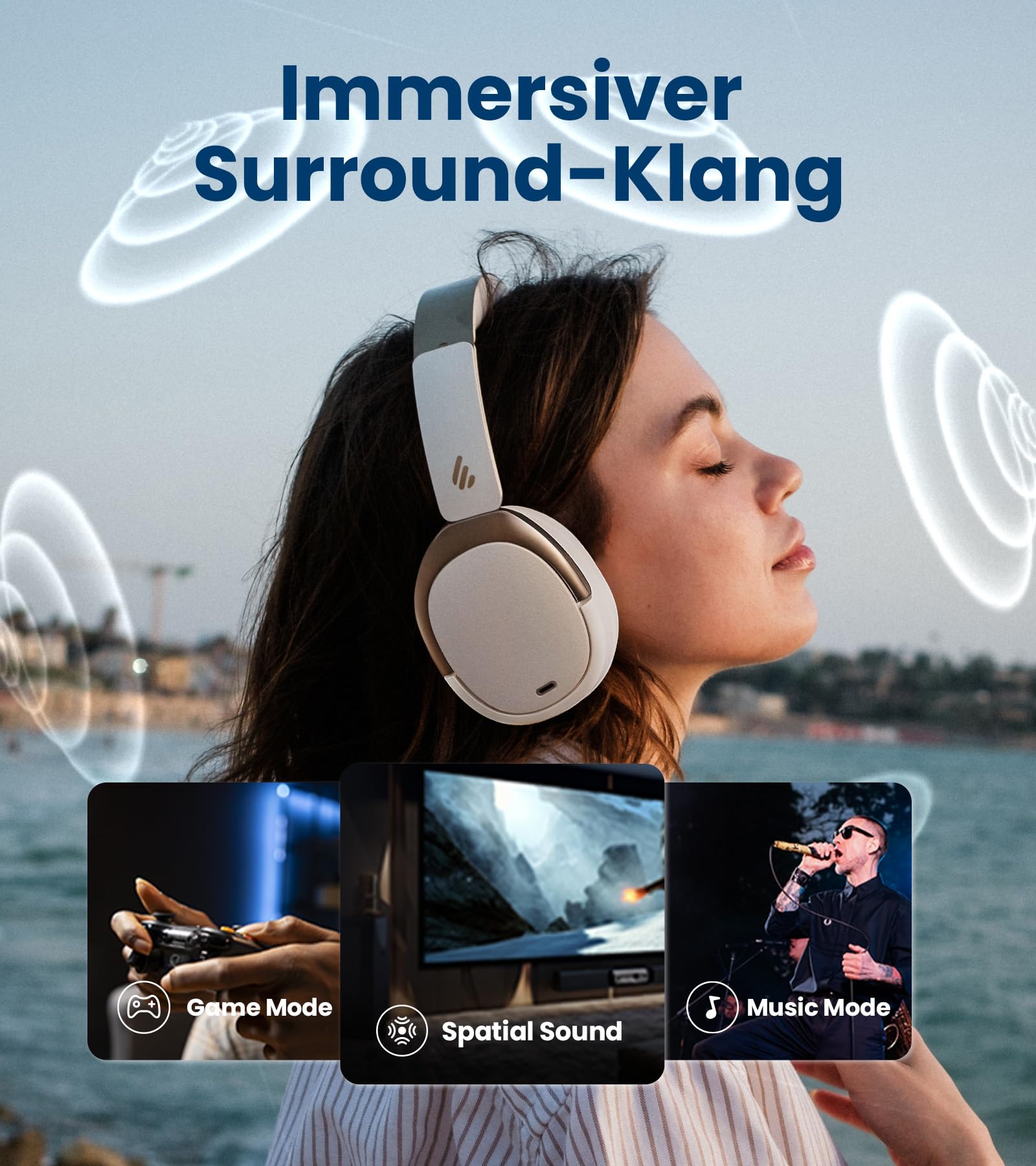 Edifier WH950NB (2026) Faltbarer Over-Ear Kopfhörer mit Hybrid Active Noise Cancelling. LDAC Codec mit Hi-Res Audio und Custom EQ über App. Bis zu 80 Std. Akkulaufzeit. Bluetooth V5.4 (Weiß)