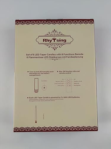 Miniatura 9 de Rhytsing Velas cónicas sin llama de 11.4 pulgadas con función de temporizador, velas altas a pilas, cera rústica, LED blanco cálido, 2 controles