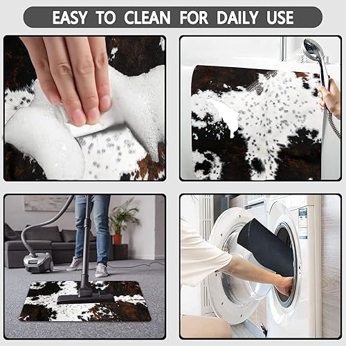 Miniatura 5 de MUGINYU Alfombra de Baño de Piel de Vaca de Secado Rápido, Decoración del Hogar Baño Occidental Granja Absorbente Alfombras de Baño Antideslizantes