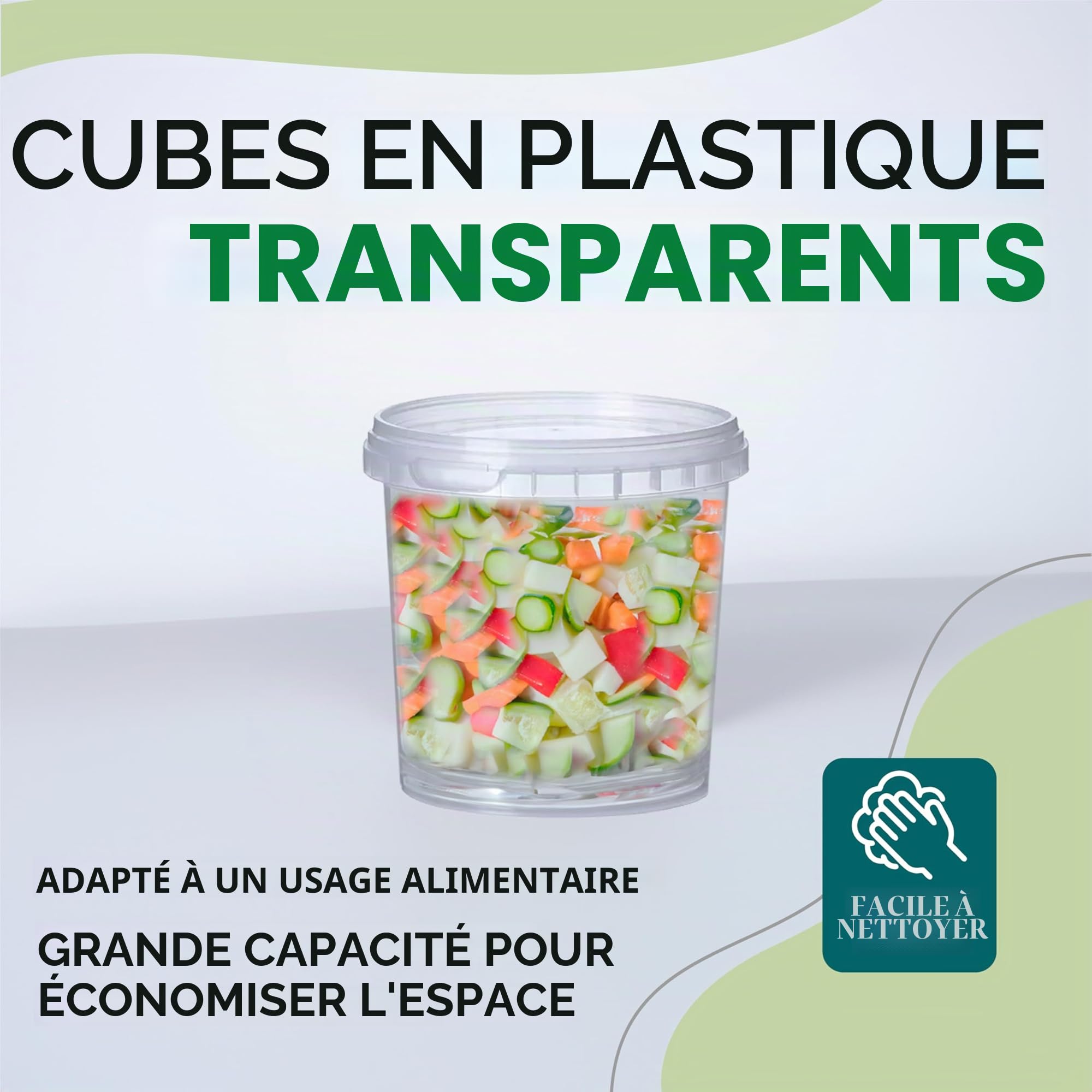 GROWMANIA Lot de 100 seaux en plastique transparent avec poignée 1 l – Boîte de rangement hermétique pour aliments, liquides et peinture – Bocal de stockage – Bocal résistant