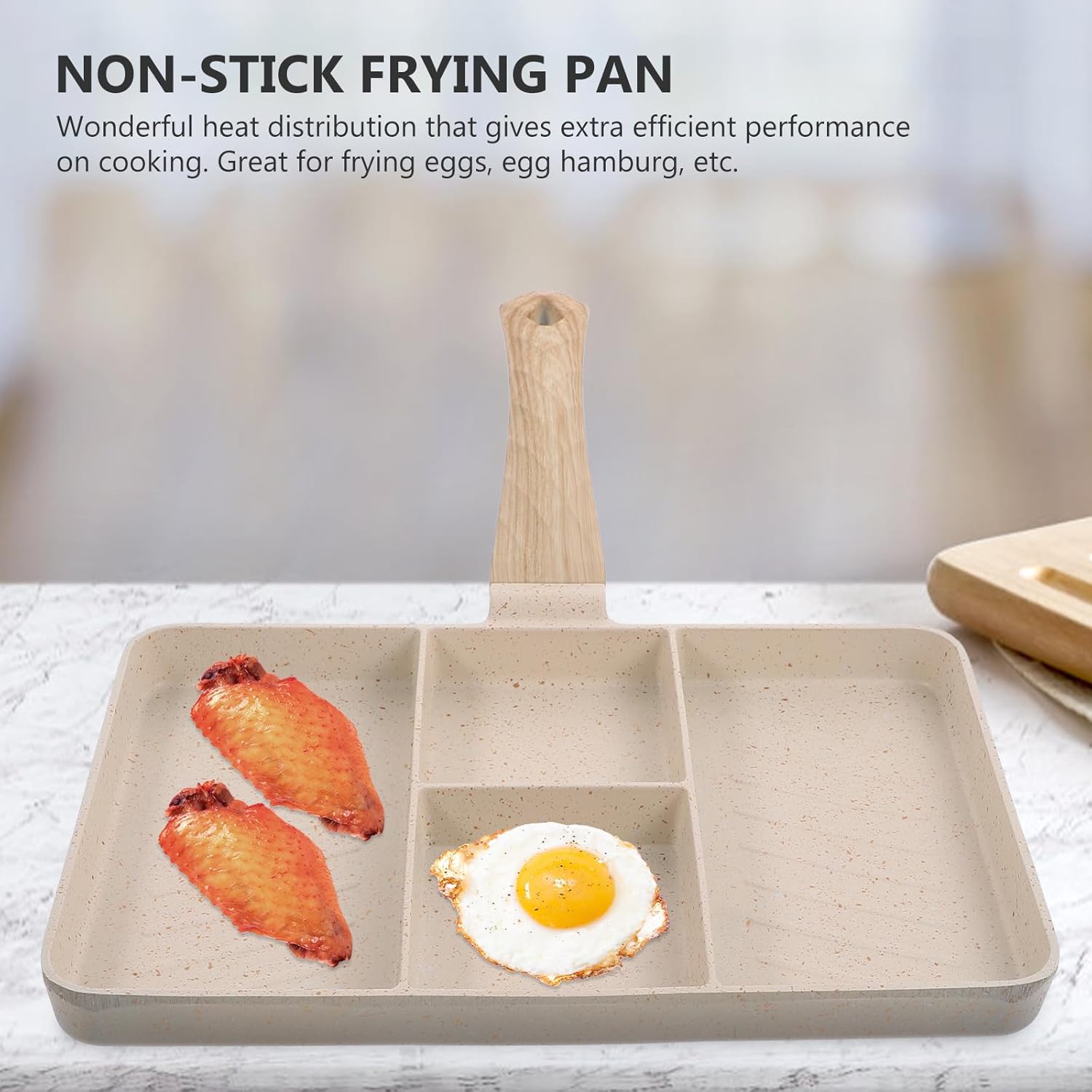 Nonstick 4 Section Square Grill Pan, Aluminum Alloy and Wood, 150