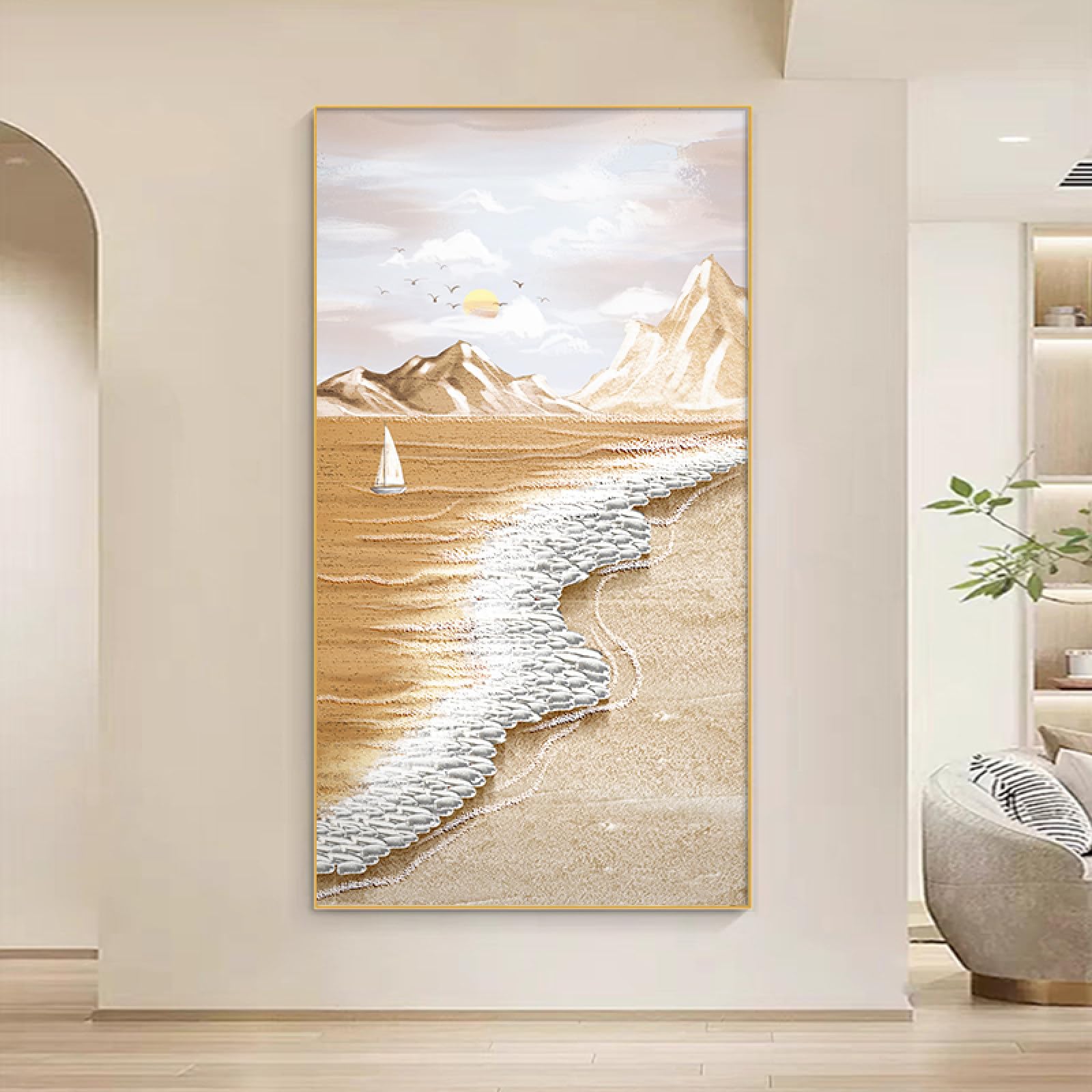 Peinture à l'huile paysage de bateau décoration grand mur vide salon chambre