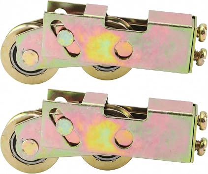 2 Pack Sliding Door Rollers, 1-1/4 Inch Sliding Glass Door Tandem Wheels Replacement Kit, Ball Bearing Rear Sliding Door Wheels Replacement for Gates, Screen Doors