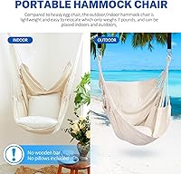 Vista 4 de KPX Silla de columpio colgante para exterior – Cómoda silla de columpio de árbol tamaño grande 110X130cm (sin cojines) - Capacidad de peso 330 Blanco