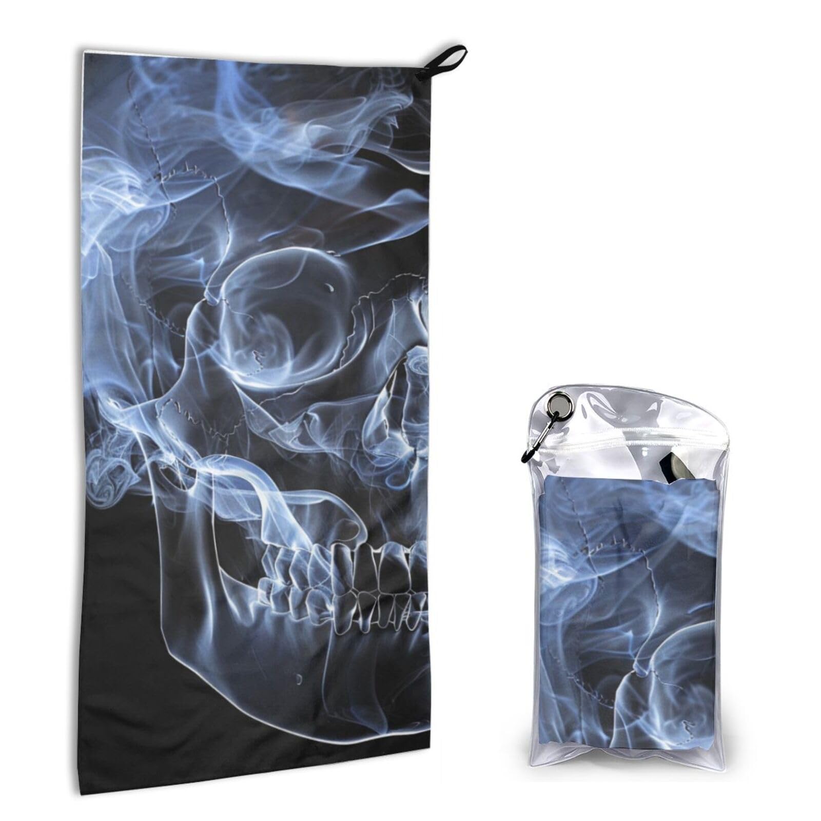 BWWHCCTI Quick Dry Hand Towel With Bag - Skull Printed Super Absorbent Face Cloth Microfiber Travel Sports Towels 40x80cm