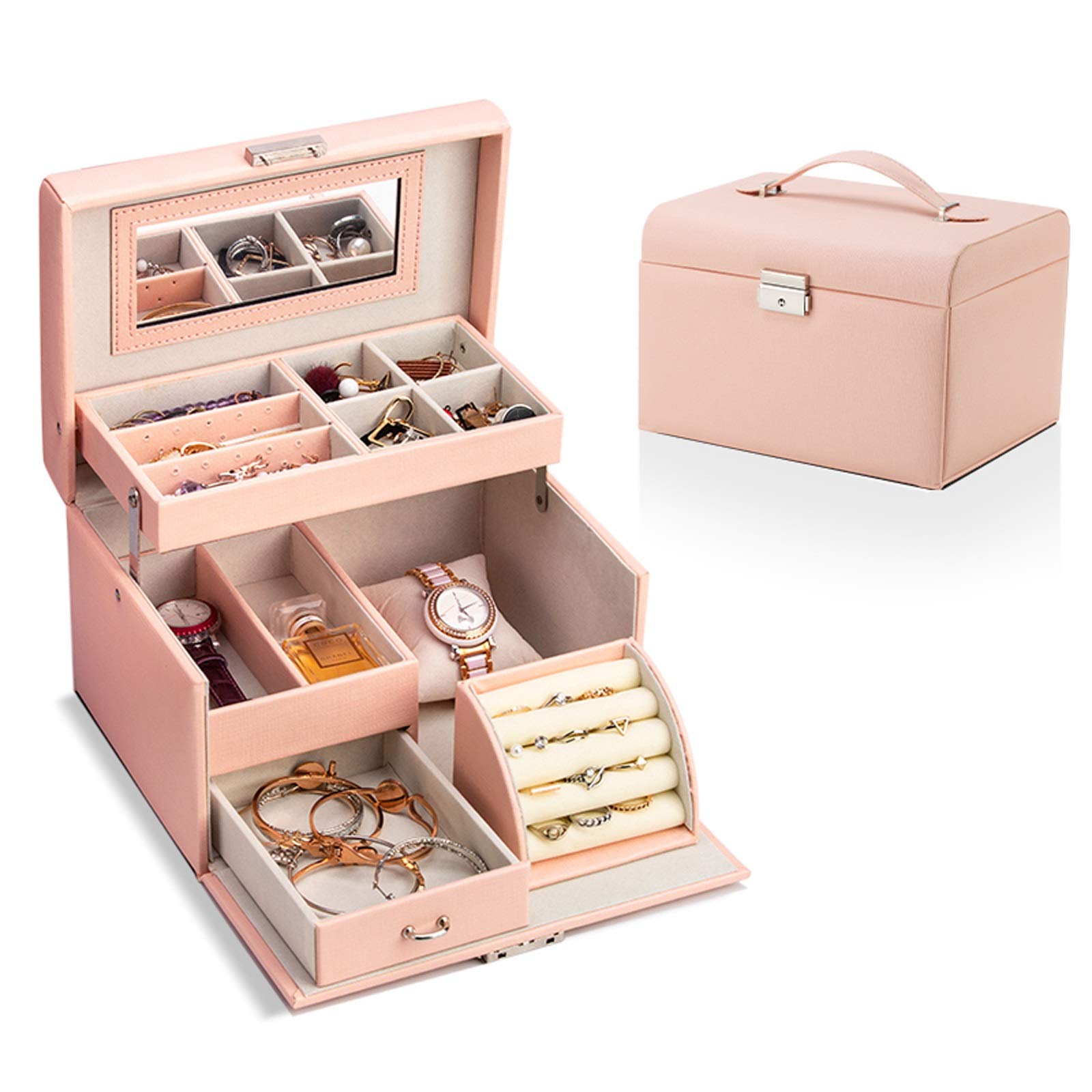 MUSUMI Joyero Joyero Joyero de Piel sintética Organizador de Joyas para Anillo Collar Pendiente Broche Regalo Vintage para Mujer, Patrón de Cruz Cajas de joyería (Rosa M)
