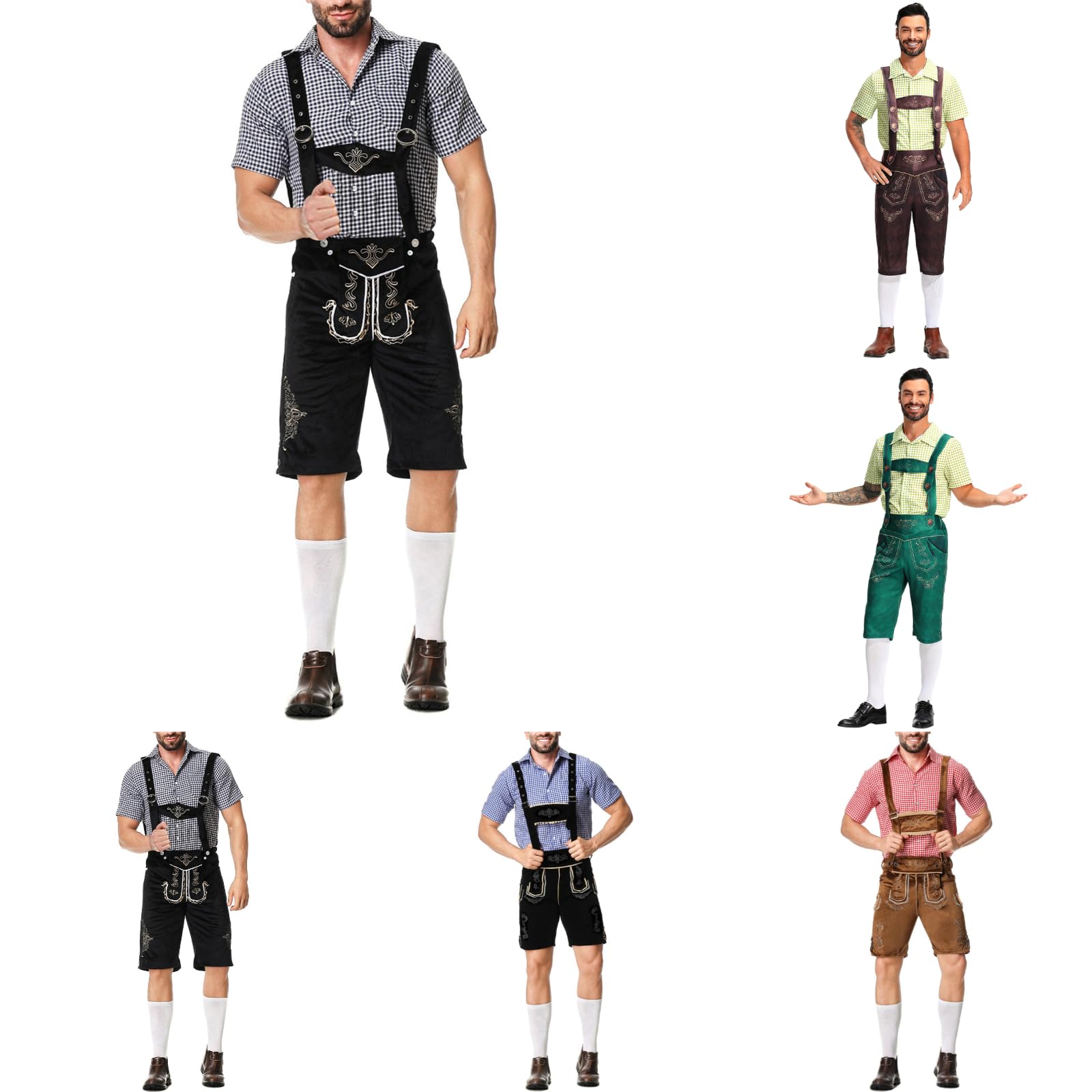 Oktoberfest - Traje de 2 piezas para hombre, camisa de 1 pieza + peto tradicional a cuadros