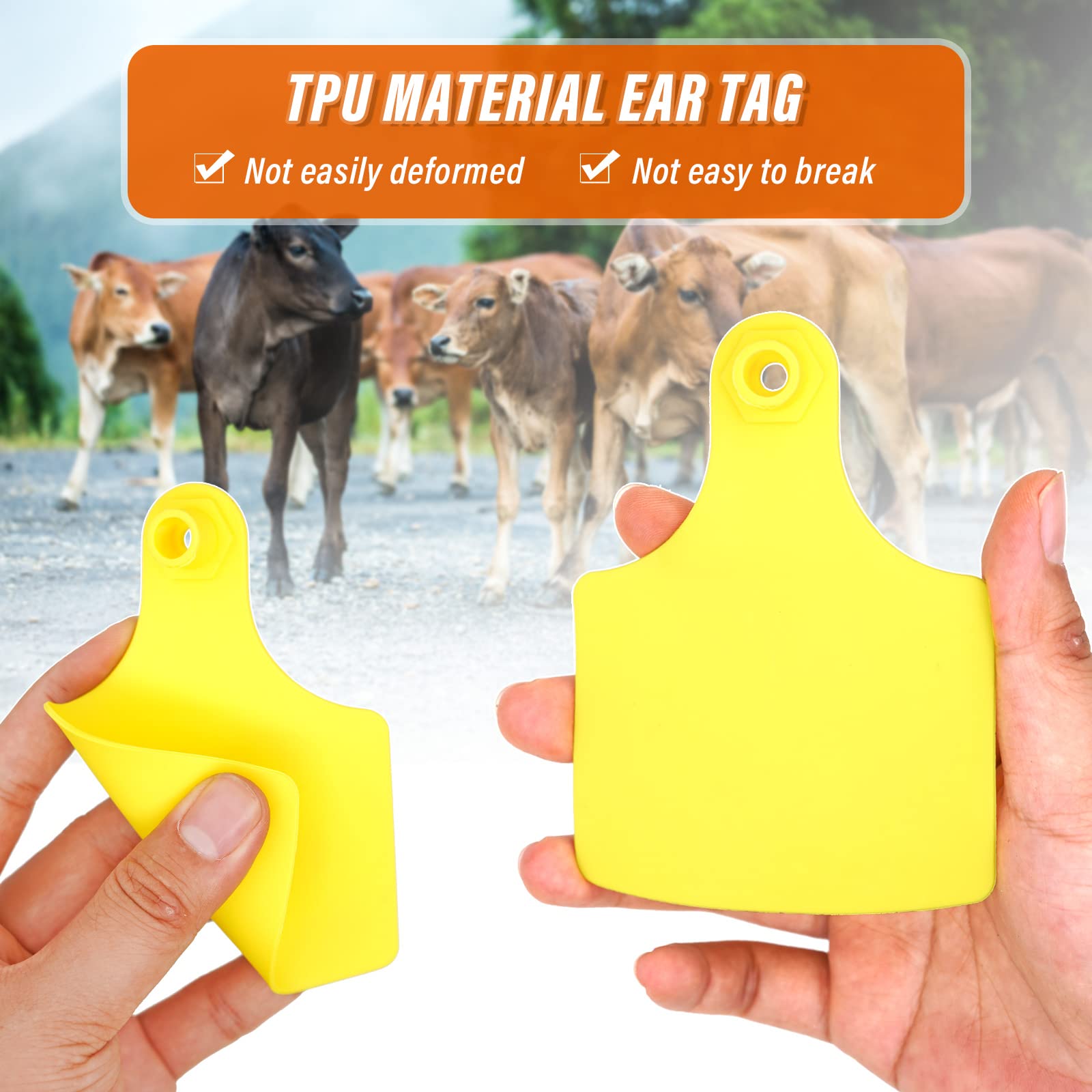 100 pezzi in TPU per orecchie di bovino, senza parole, marchi di mucca atossici, mucca, capra e cane, maiale, animale (giallo)