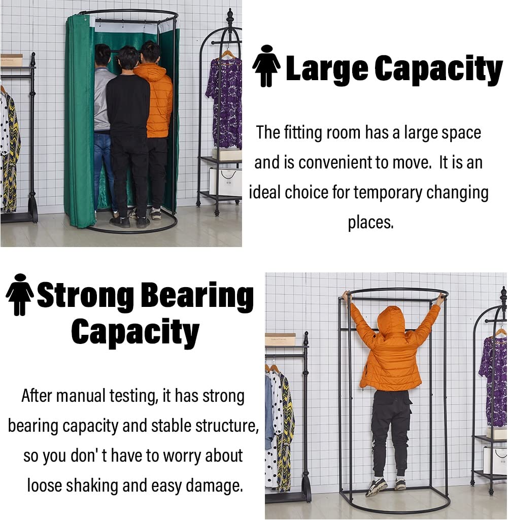 Portable Dressing Room For Clothing Store - Pop-Up Fitting Room With Curtain, Freestanding Iron Frame (Coffee)