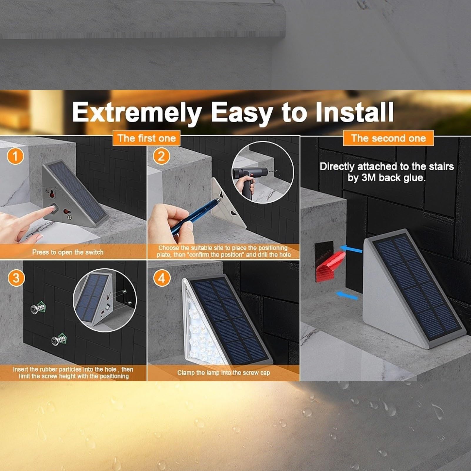 Lumières D'Appel De Bordure Solaires À LED Imperméables, 4 Pack (Gauche+Droite), Lumière Chaude Pour Allée Porte D'Entrée