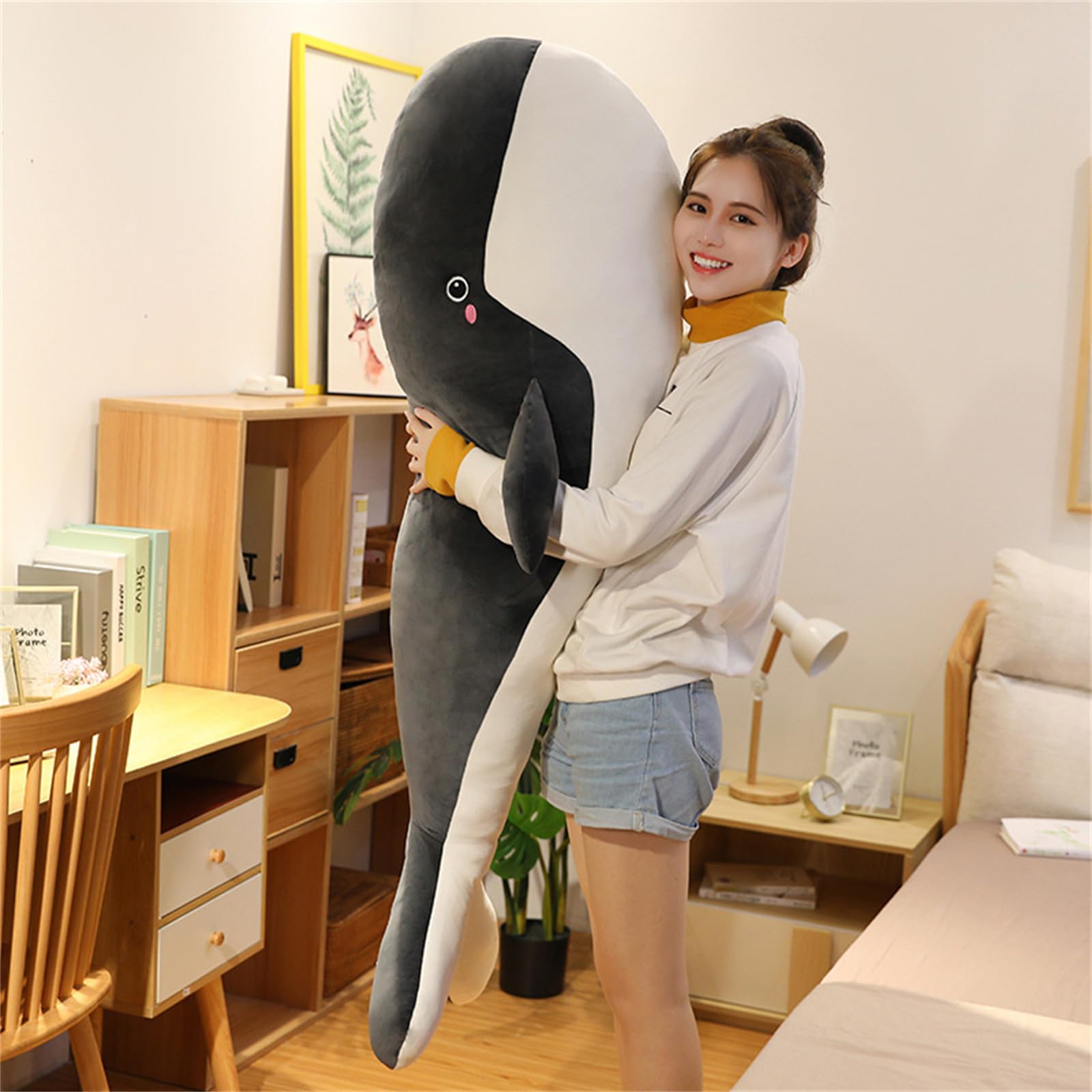 Walfisch Plüschtier Puppe Stofftier Niedlicher Wal Wurfkisse,Wal Plüschtier,Süßes Weiches Orca Kuscheltie, für Kinder Mädchen Jungen Geburtstagsgeschenk TröSten Kuscheln Einschlafhilfe (100cm,blau)