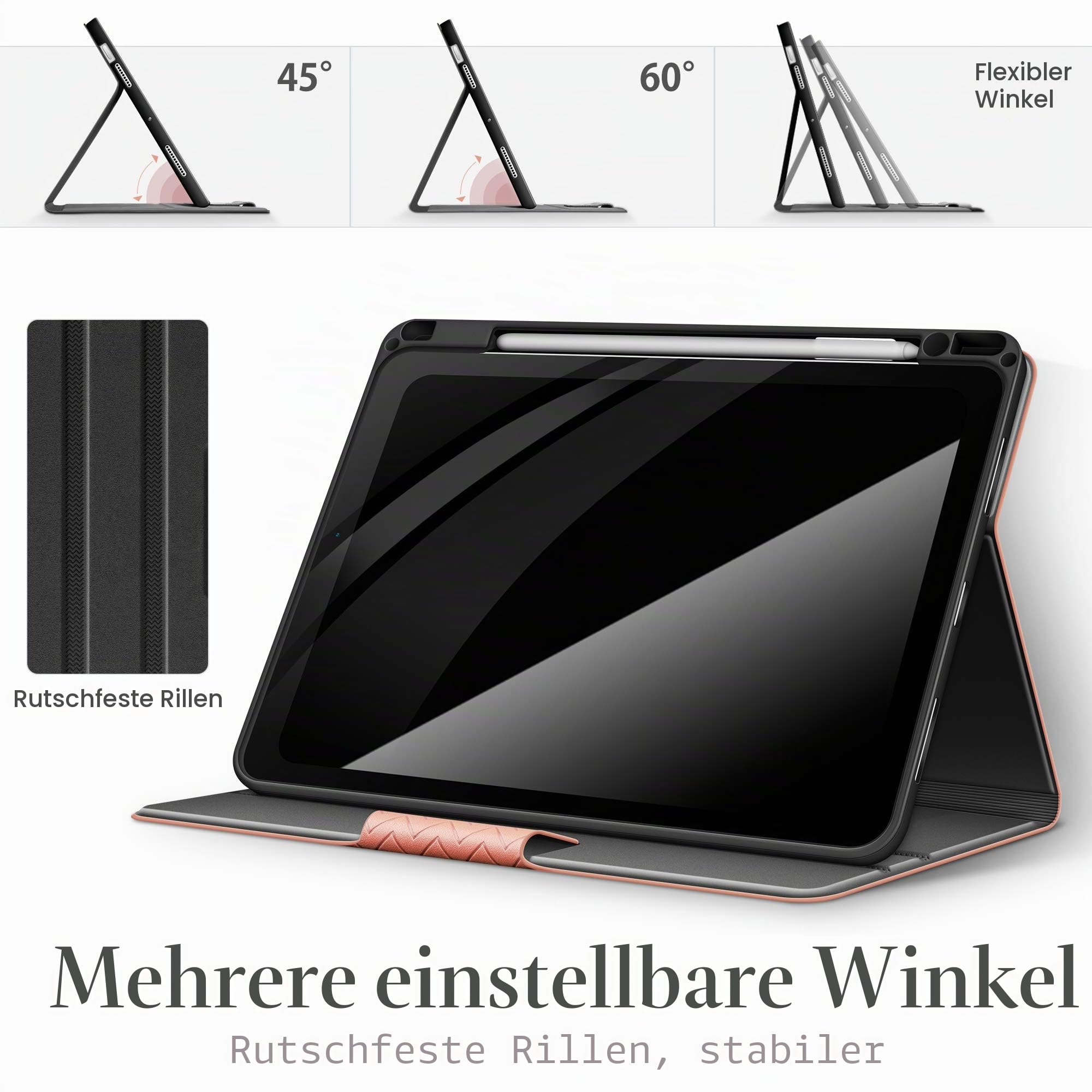 AUAUA Hülle für iPad Air 11 Zoll M4/M3/M2 (2026/2025/2024), iPad Air 5./4. Generation (2022/2020) 10.9 Zoll, mit Stifthalter, Auto Schlaf/Aufwach, PU Leder (Rosa)