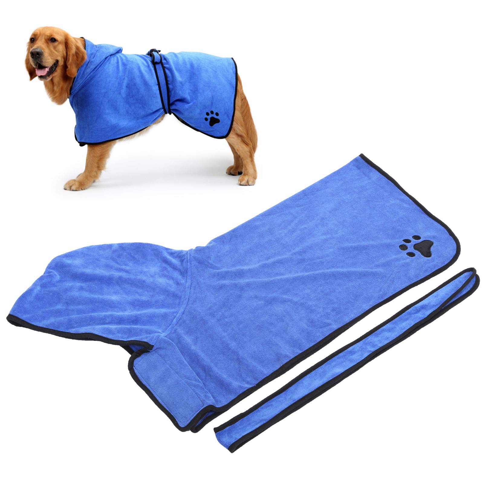 Accappatoio per animali in fibra con cintura, asciugamano per (XL) | Accappatoio per cani con cappuccio, realizzato in tessuto di fibra assorbente, dotato di cintura regolabile e chiusura al
