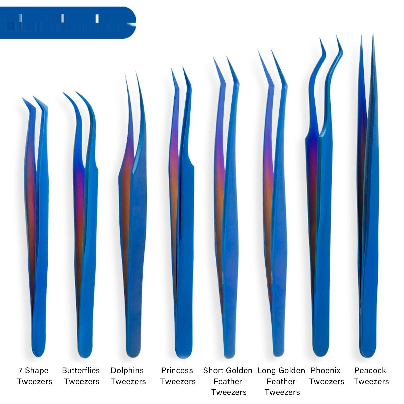 Juego de Pinzas para Pestañas, Ergonómicas, de Alta Dureza, Punta Fina para Artistas Profesionales de Pestañas, Acero Inoxidable, 8 Piezas, Titanio Azul para Practicantes de Extensión de