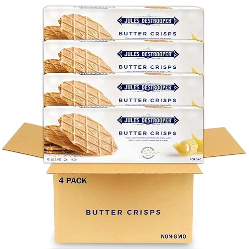 Jules Destrooper Butter Crisps - Galletas de mantequilla caramelizadas lácteos Kosher auténticas fabricadas en Bélgica 35 onzas paquete de 4 Jules Destrooper Butter Crisps - Galletas de mantequilla caramelizadas lácteos Kosher auténticas fabricadas en Bélgica 35 onzas paquete de 4
