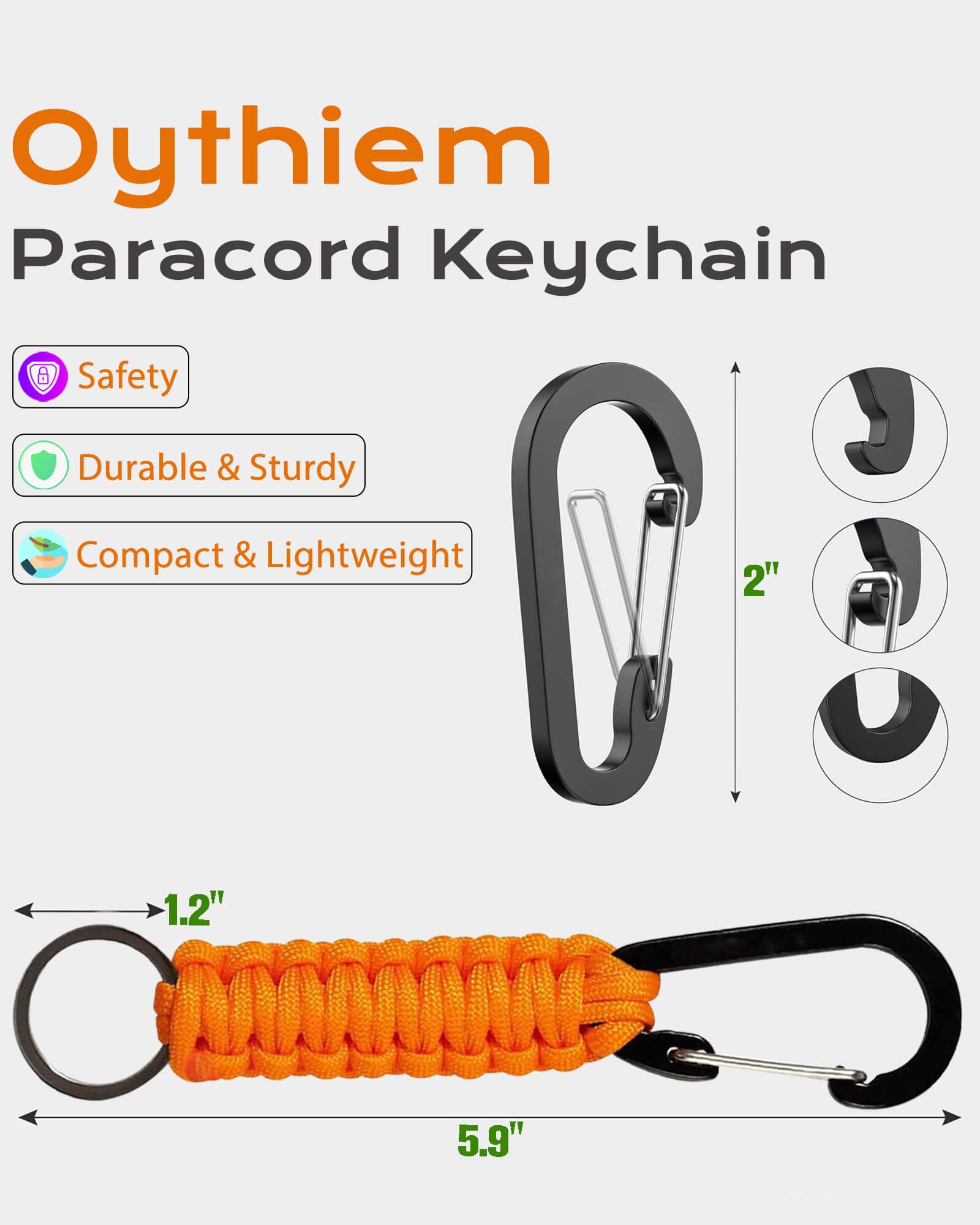Oythiem Paracord Keychain with Carabiner for Men, Women, Boys, Girls, Hook Keychains with Clip and Aluminum D Ring for Camping, Hiking, Travelling As A Key Organizer for Backpacks, Belt, Car (3 Pack)