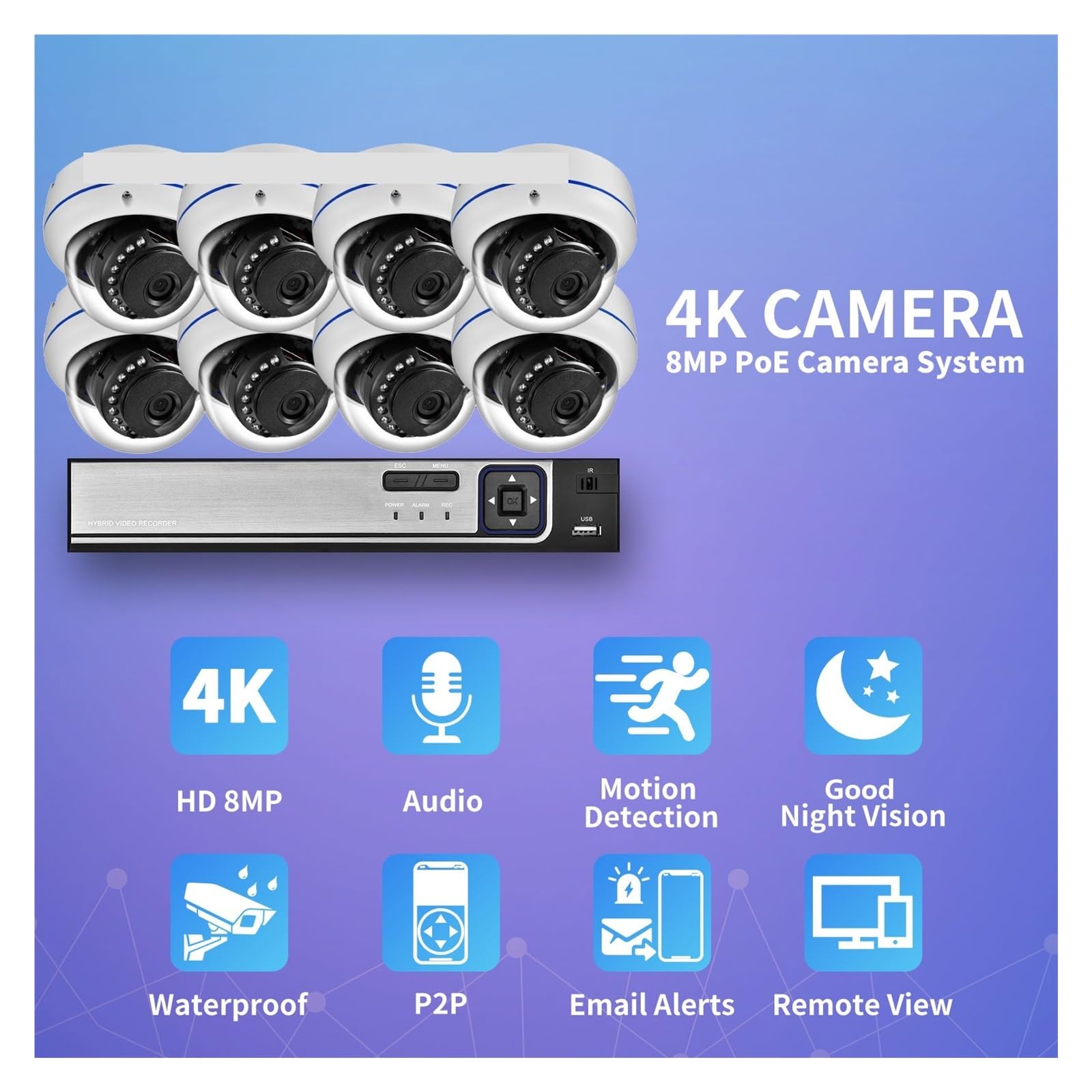Système de caméra d'alarme de détection de Mouvement 4K 8MP