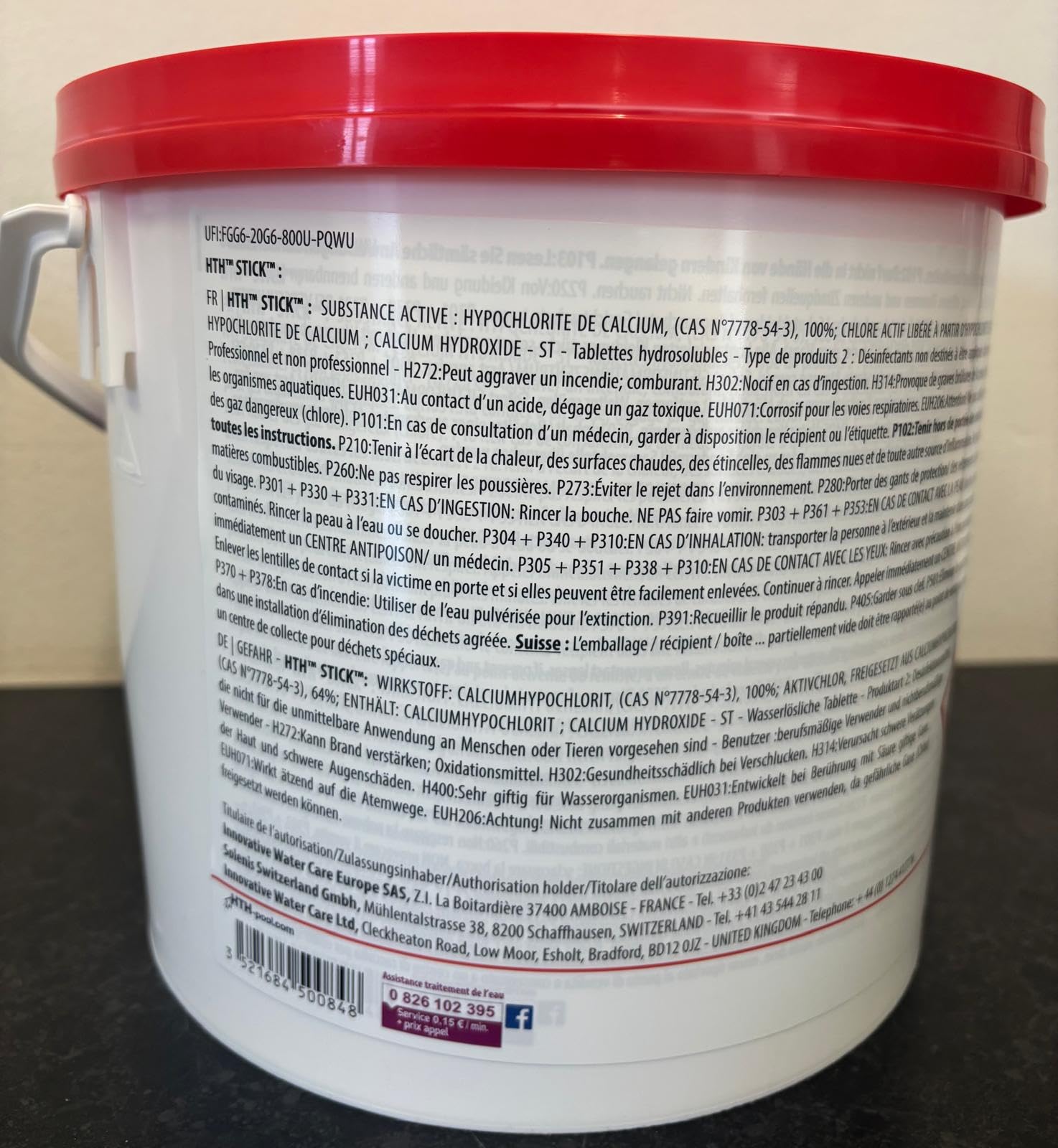 HTH Stick Pastilles de chlore non stabilisées 300 g 4,5 kg Traitement de l'eau de piscine