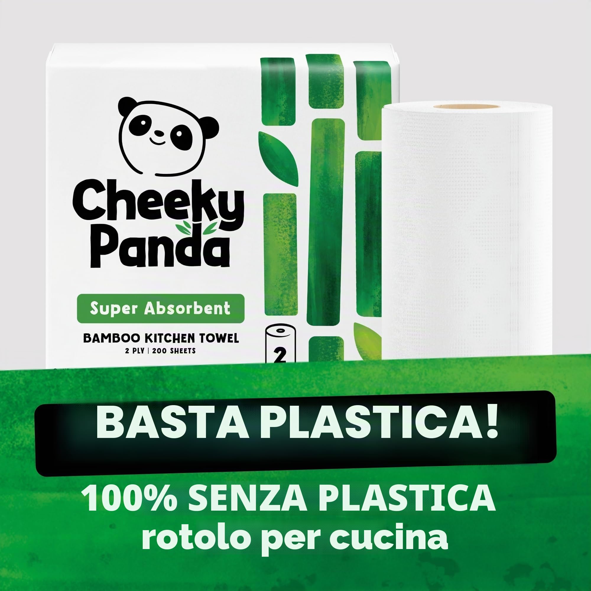 The Cheeky Panda Carta Cucina in Bambù | 10 Rotoli Carta Asciugatutto (5 Confezione da 2 Rotoli) 1000 Fogli Assorbenti a 2 Veli | Carta Casa