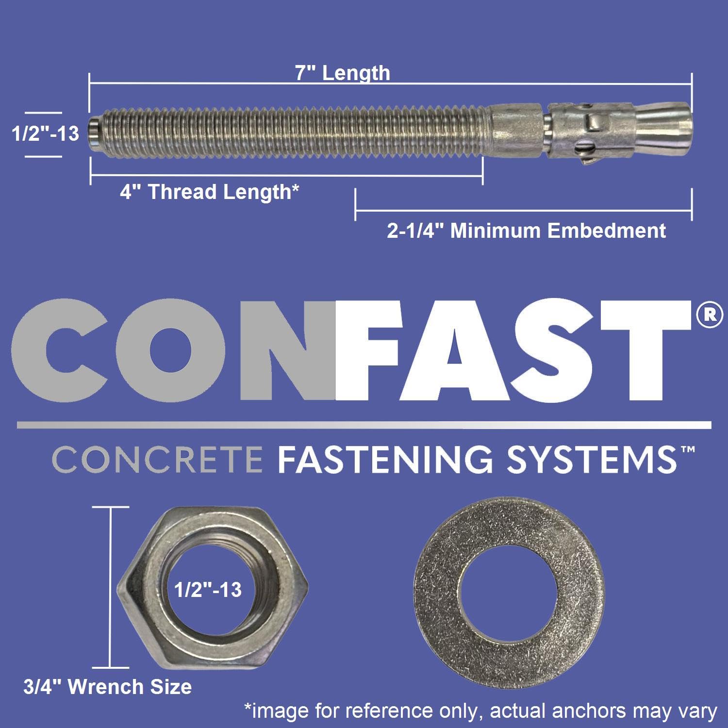 Confast 1/2" X 7" galvanizado anclaje de cuña (caja de 25)