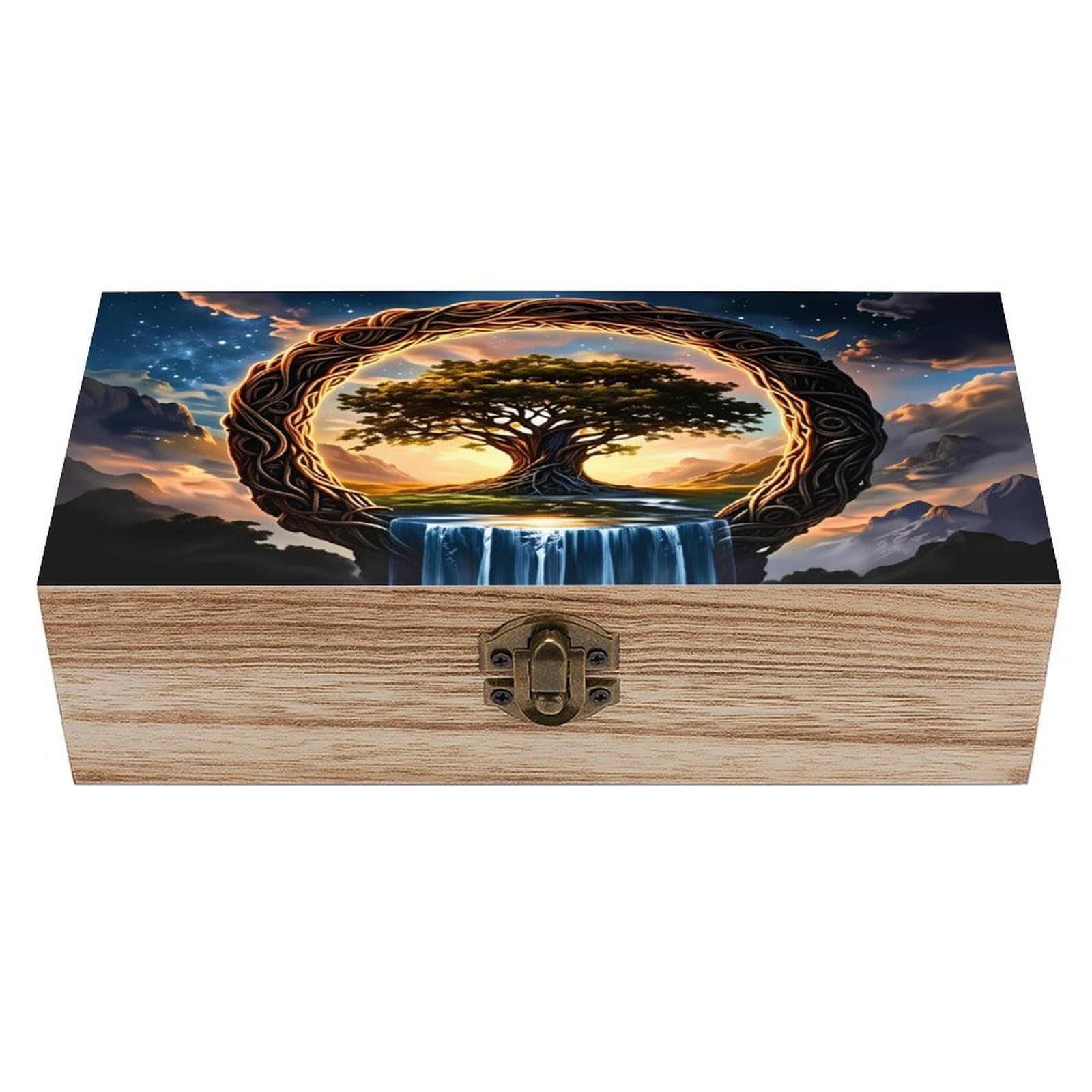 asbwuo Tree Hole Starry Sky Secret Realm Landscape Vintage Wooden Keepsake Box