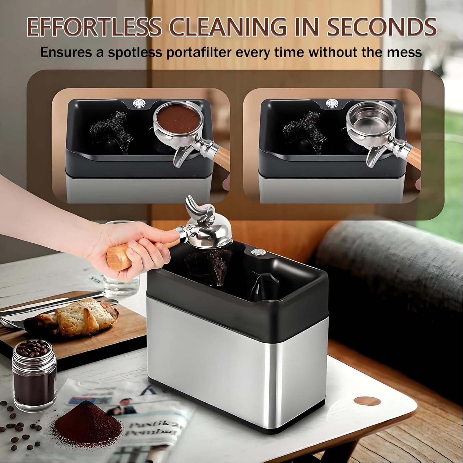 Limpiador De Portafiltro Eléctrico, Kit De Limpieza De Portafiltro De Café con 2 Raspadores Diseñados Y Cepillo, Taza Individual De 58 Mm, Taza Doble De 58 Mm, Limpiador De Disco De Café para Cafeter