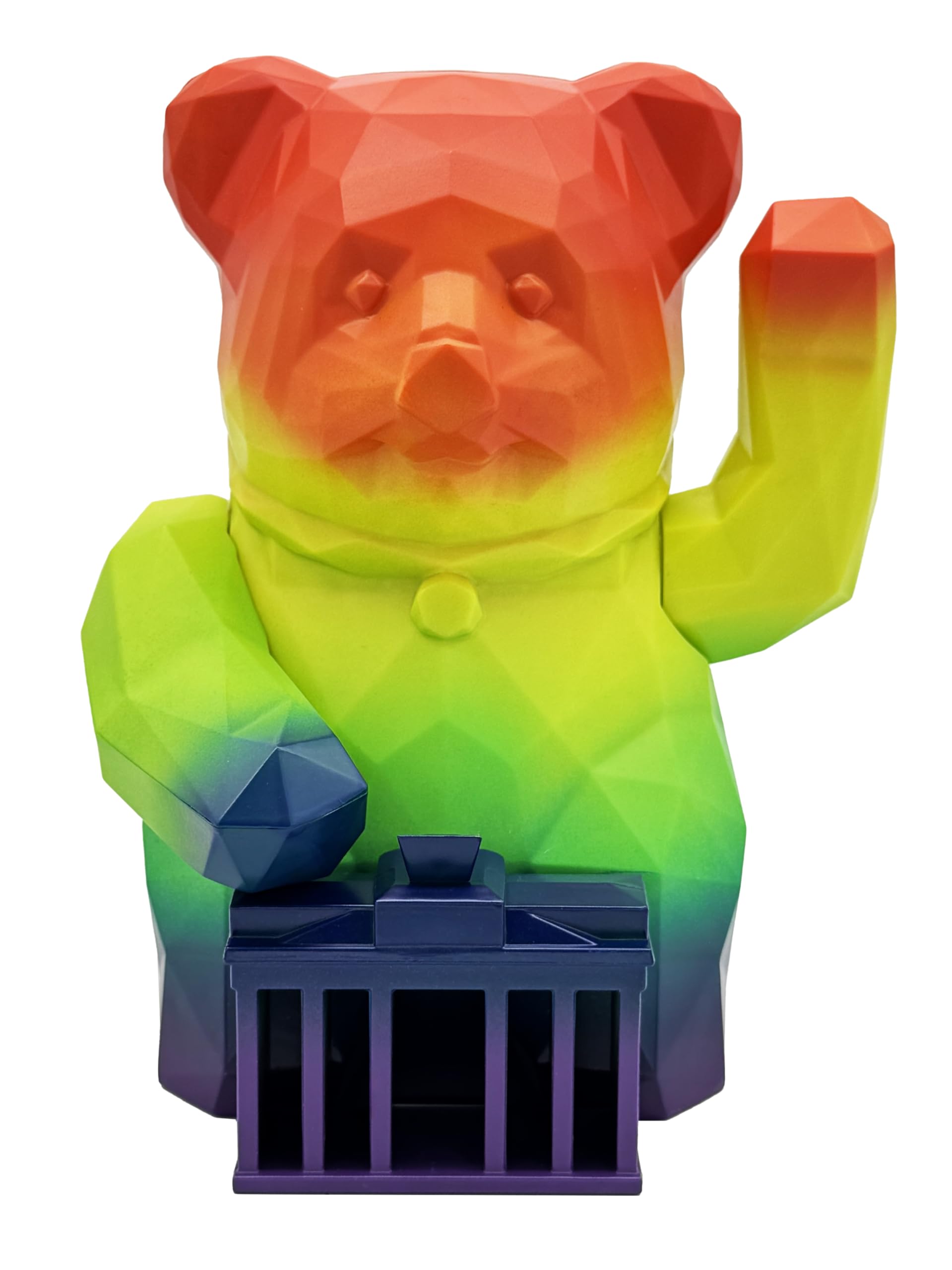 Maneki Kuma Serie III – Original Woneki Winkebär Rainbowlin – Limitierte Sammleredition, Glücksbringer Bär, bunt, Berlin Design, 12,5x15x11 cm
