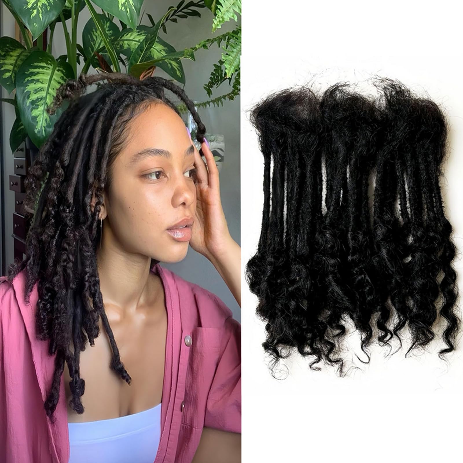 Loc Extensions Human Hair Curly Ends 8 inch 30 Strands 0.4cm Width Dreadlock Extensions 100% Permanent Human Hair Natural Black