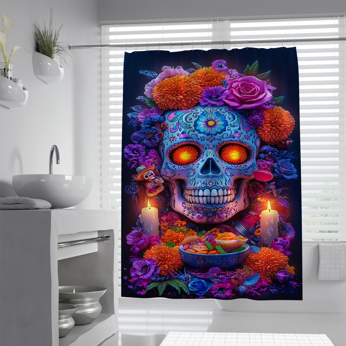 Mexican Sugar Skull Duschvorhang Day of The Dead Duschvorhang 180x180cm