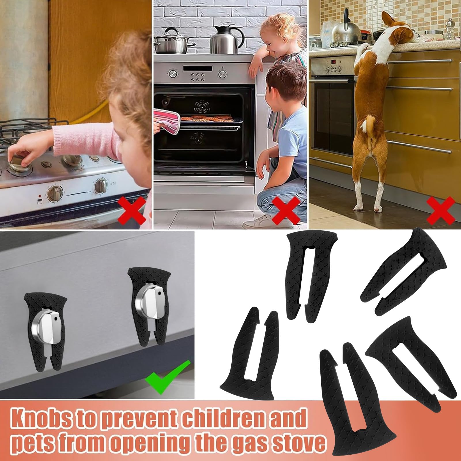 6 Pack Gas Stove Knob Locks for Toddler Safety, Durable Design Knob Safety Covers, Child Proof Oven Knob Locks, Prevent Accidental Touch(Black) (Black,6) — view 2