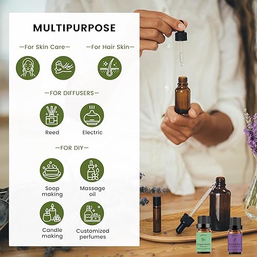 Miniatura 3 de yethious Juego de aceites de lavanda y menta para aromaterapia, difusor, perfume, jabón, fabricación de velas, paquete de 2 unidades, 0.3 fl oz